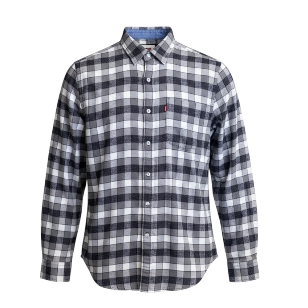 🖤🤍 Levi’s Men’s L Slim Fit Flannel Shirt Buffalo Plaid 🪡 Long Sleeve Button-Up
